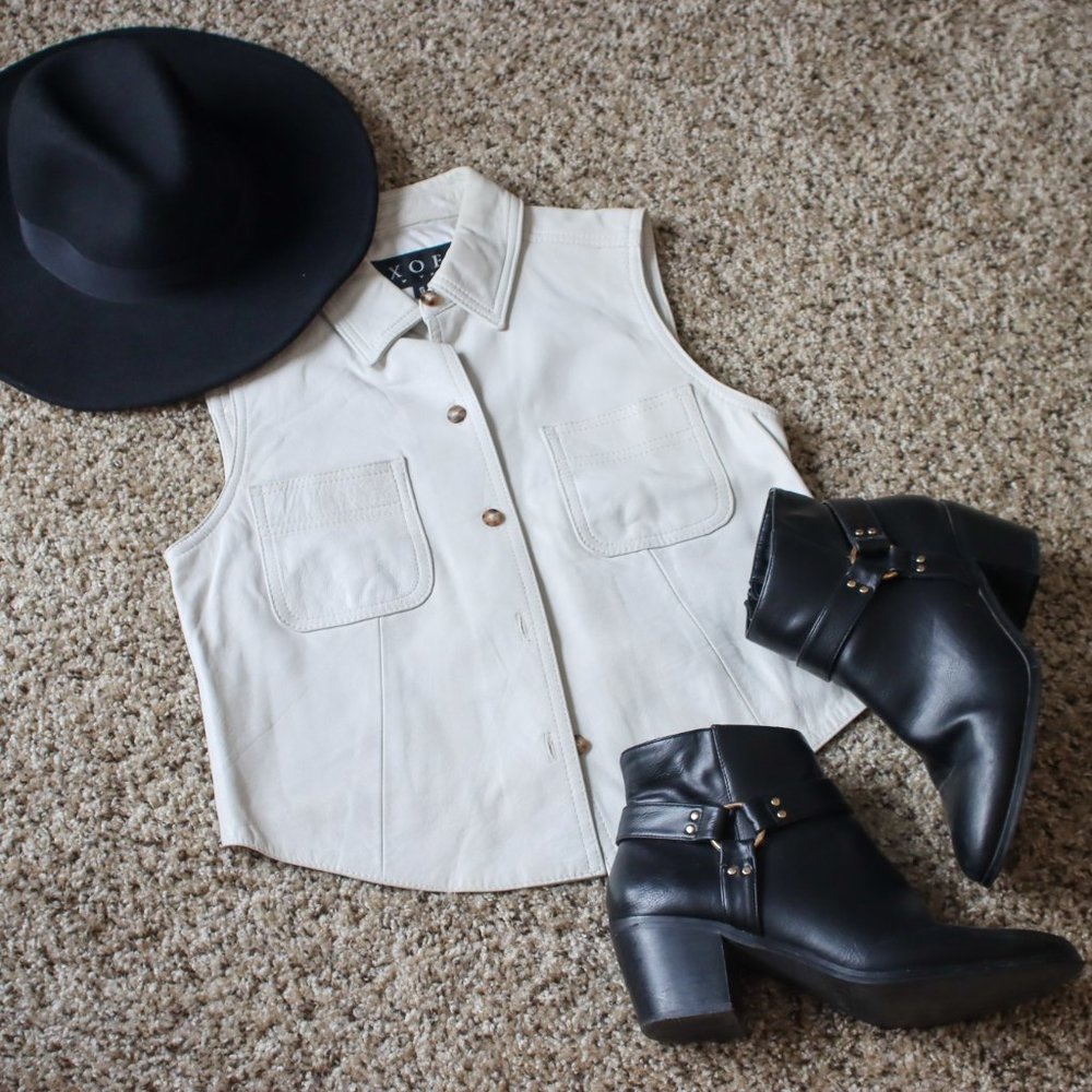 Vintage White Leather Vest sz S
